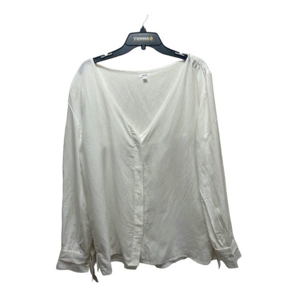 Lola Jeans Womens White Tencel Linen Blouse Long Sleeve V-Neck Size XL